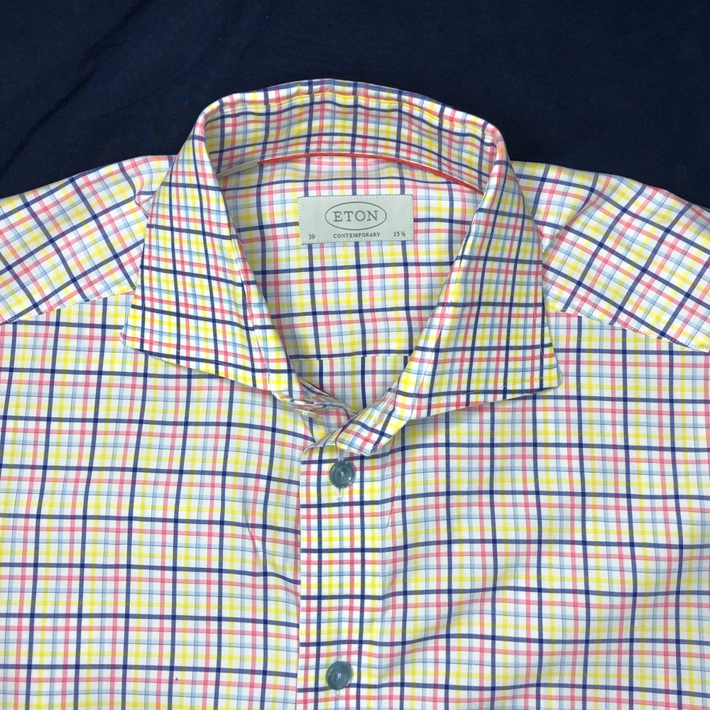 Eton Multicolored Plaid Check Summer Dress Shirt